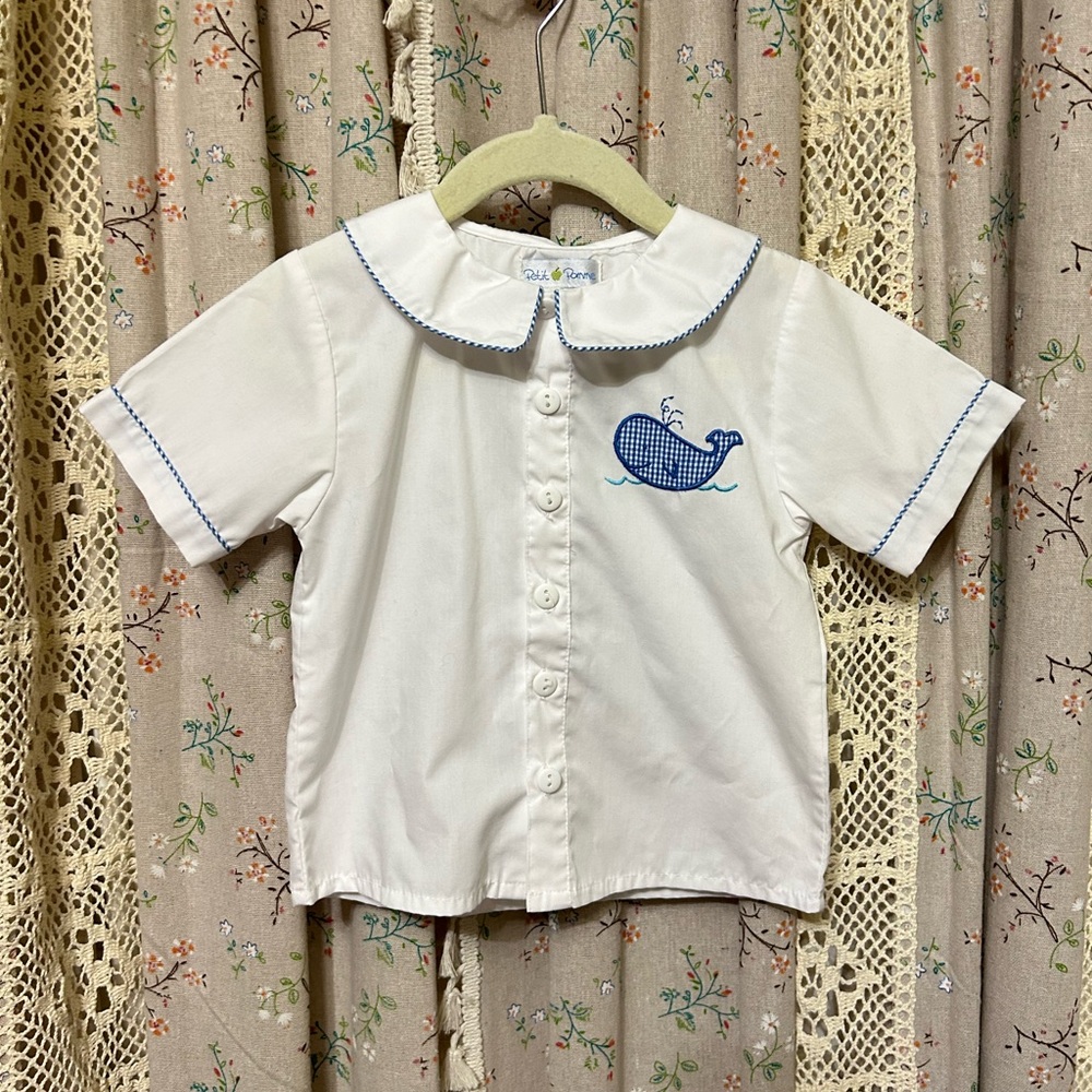 4/$25 Petit Pomme Whale Embroidered Peter Pan Collar Shirt 2T